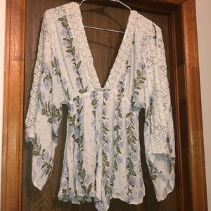 FLORAL LONG-SLEEVE PLUNGING ROMPER